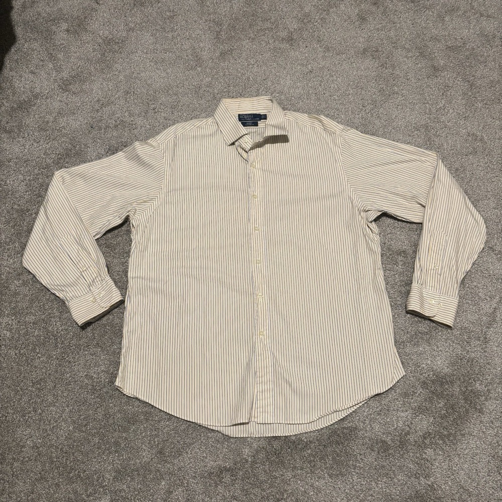 Vintage POLO RALPH LAUREN Button Up Shirt Mens Blue Yellow SZ Medium 15.5-33